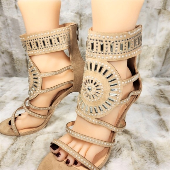 Mack J  Nude Closed Back 4.5" High Heel Sandal Shoe Sizes 10 & 11 - Picture 3 of 9